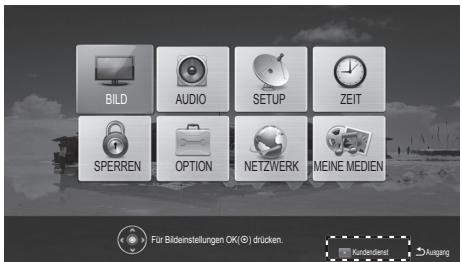 BILD AUDIO SETUP ZEIT SPERREN OPTION NETZWERK MEINE MEDIEN Für Bildenstellungen OK(®) drücken. FIL FUNDENDEIN Ausgang