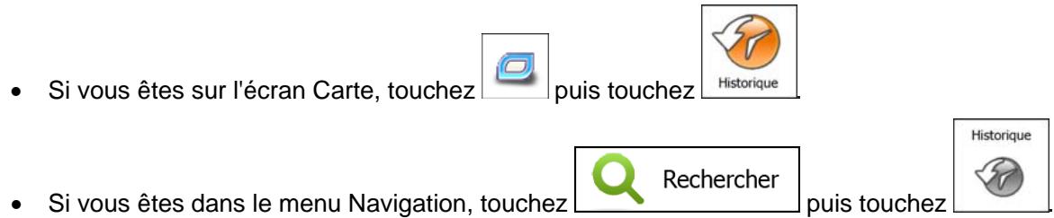 MAPPY ULTI X555 - Sélectionner une destination récente à partir de l'histoire - 1