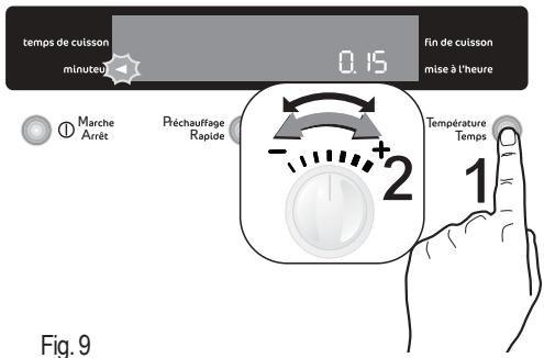 temps de cuisson minuteu 0.15 fin de cuisson mise à l'heure Marche Arrêt Péchauffage Rapide Température Temps 1 Fig. 9