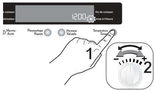 le cuisson minuteur 1200 fin de cuisson mise à l'heure Marche Arrêt Préchauffage Rapide Parolyse Valiable Température Tempur 1 2