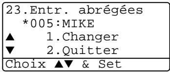 23.Entr. abrégées *005:MIKE ▲ 1.Changer ▼ 2.Quitter Choix ▲▼ & Set