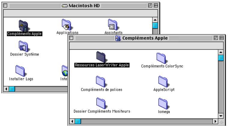 Macintosh HD Compléments Apple Applications Assistants Dossier Système Installer Logs Inte Compléments Apple Ressources LaserWriter Apple Compléments ColorSync Compléments de polices AppleScript Dossier Compléments Moniteurs Iomega