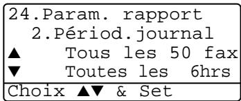 24.Param. rapport 2.Périod.journal ▲ Tous les 50 fax ▼ Toutes les 6hrs Choix ▲▼ & Set