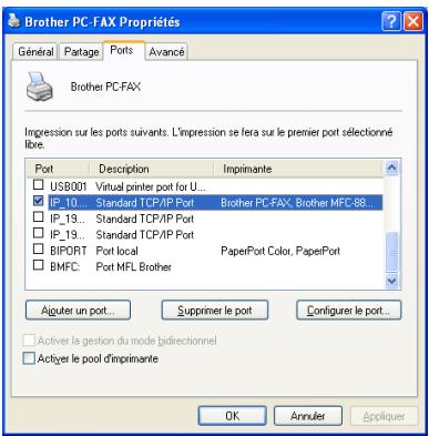 Brother PC-FAX Propriétés Général Parage Ports Avancé Brother PC-FAX Ingression sur les ports suivants. L'Impression se fera sur le premier port sélectionné libre. Port Description Imprimante US8001 Virtual printer port for U... IP_10 Standard TCP/IP Port Brother PC-FAX: Brother MFC-88 IP_19... Standard TCP/IP Port IP_19... Standard TCP/IP Port BIPORT Port local PaperPort Color, PaperPort BMFC: Port MFL Brother Aiguter un port... Supprimer le port Configurer le port... Active la gestion du mode bidirectionnel Activer le pool d'imprimante OK Annuler Appliquer