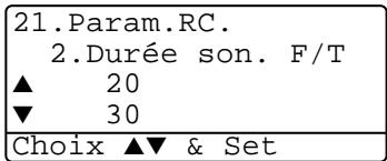 21.Param.RC. 2.Durée son. F/T ▲ 20 ▼ 30 Choix ▲▼ & Set