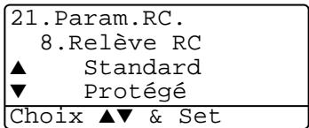 21.Param.RC. 8.Relève RC ▲ Standard ▼ Protégé Choix ▲▼ & Set