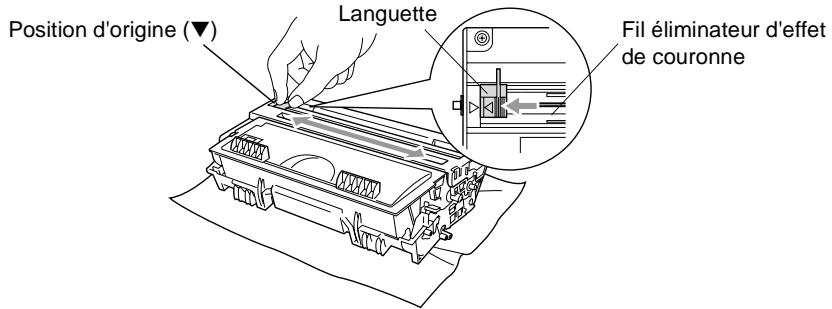 Position d'origine (▼) Languette Fil éliminateur d'effet de couronne