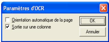 Paramètres d'OCR Orientation automatique de la page Sortie sur une colonne OK Annuler