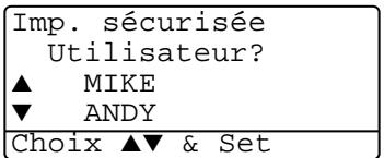 Imp. sécurisée Utilisateur? ▲ MIKE ▼ ANDY Choix ▲▼ & Set
