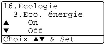 16.Ecologie 3.Eco. énergie ▲ On ▼ Off Choix ▲▼ & Set