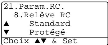 21.Param.RC. 8.Relève RC ▲ Standard ▼ Protégé Choix ▲▼ & Set