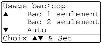 Usage bac:cop ▲ Bac 1 seulement Bac 2 seulement ▼ Auto Choix ▲▼ & Set