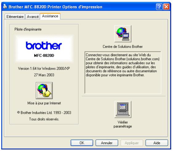 Brother MFC-8820D Printer Options d'impression Elémentaire Avancé Assistance Pilote d'imprimante brother MFC-8820D Version 1.64 for Windows 2000/XP 27 Mars 2003 Mise à jour par Internet ® Brother Industries Ltd. 1993 - 2003 Tous droits réservés. Centre de Solutions Brother Connectez-vous directement au site Web du Centre de Solutions Brother (solutions.brother.com) pour obtenir des informations actualisées sur les pilotes d'imprimante, des guides d'utilisation, des documents de référence ou autre documentation disponible pour votre imprimante Brother. Vérifier paramétrage OK Annuler Appliquer Aide