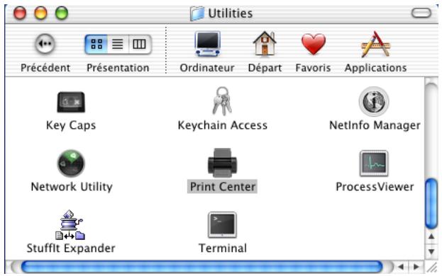 Utilities Précédent Présentation Ordinateur Départ Favoris Applications Key Caps Keychain Access NetInfo Manager Network Utility Print Center ProcessViewer Stufflt Expander Terminal