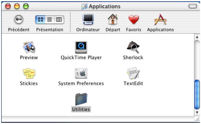 Applications Précédent Présentation Ordinateur Départ Favoris Applications Preview QuickTime Player Sherlock Stickies System Preferences TextEdit Utilities