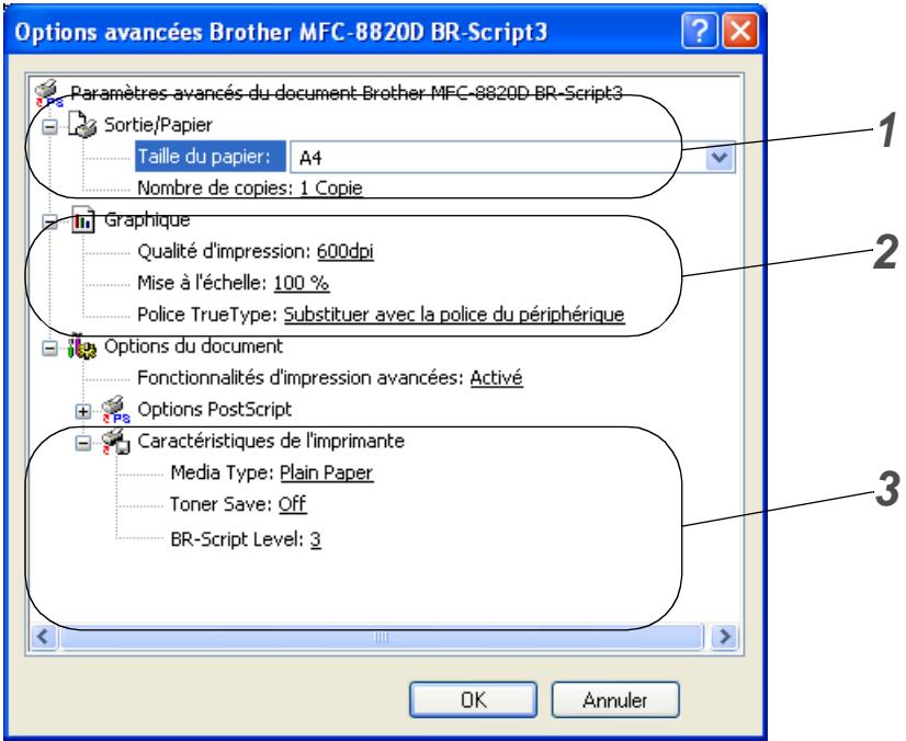 Options avancées Brother MFC-8820D BR-Script3 Paramètres avancés du document Brother MFC-8820D BR-Script3 Sortie/Papier Taille du papier: A4 Nombre de copies: 1 Copie Graphique Qualité d'impression: 600dpi Mise à l'échelle: 100 % Police TrueType: Substituer avec la police du périphérique Options du document Fonctionnalités d'impression avancées: Activé Options PostScript Caractéristiques de l'imprimante Media Type: Plain Paper Toner Save: Off BR-Script Level: 3 OK Annuler