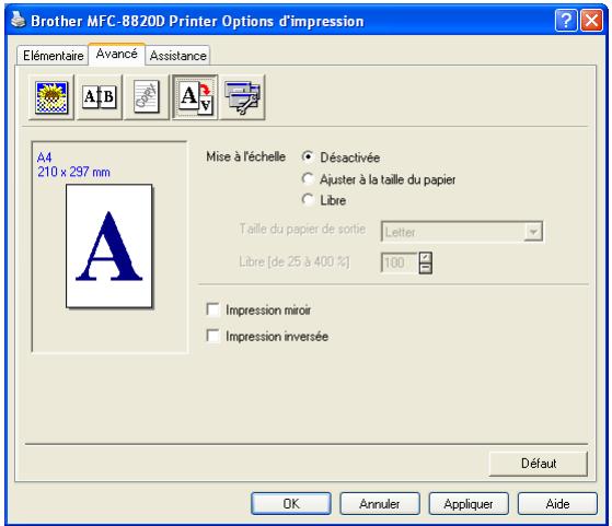Brother MFC-8820D Printer Options d'impression Élémentsaire Avancé Assistance A4 210 x 297 mm Mise à l'échelle Désactivée Ajuster à la taille du papier Libre Taille du papier de sortie Letter Libre [de 25 à 400 %] 100 Impression mirror Impression inversée Défaut OK Annuler Appliquer Aide
