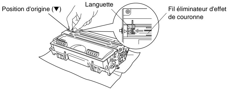 Position d'origine (▼) Languette Fil éliminateur d'effet de couronne