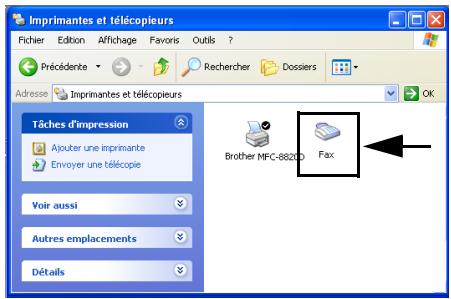 Imprimantes et télécopieurs Fichier Edition Affichage Favors Outils ? Précédente Rechercher Dossiers Adresse Imprimantes et télécopieurs Tâches d'impression Ajouter une imprimante Envoyer une télécopie Voir aussi Autres emplacements Détails Brother MFC-8820 Fax