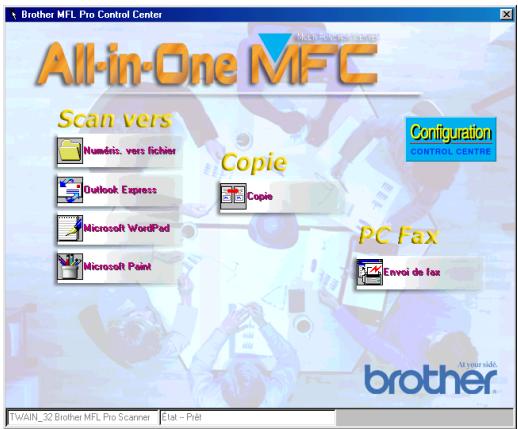 Brother MFL Pro Control Center All-in-One MFC Scan vers Numéris. vers fichier Outlook Express Microsoft WordPad Microsoft Paint Copie Copie Configuration CONTROL CENTRE PC Fax Envoi de Fax brother At your site. TWAIN_32 Brother MFL Pro Scanner Estat - Pét