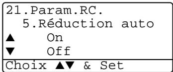 21.Param.RC. 5.Réduction auto ▲ On ▼ Off Choix ▲▼ & Set