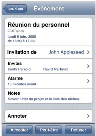 APPLE IPHONE OS 3.0 - Réponse à une invitation dans Calendrier : - 1