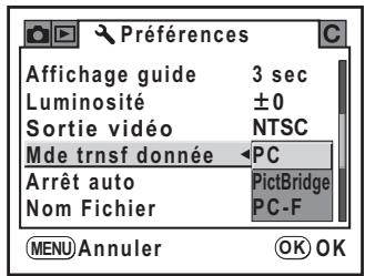 PENTAX K10D - Réglage du mode de transfert de données de l'appareil sur PC - 1