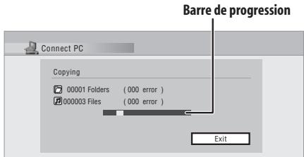 Barre de progression Connect PC Copying 00001 Folders (000 error ) 000003 Files (000 error ) Exit