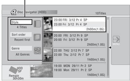 Disc navigator (HDD) Style 4 Titles Sort order Recent first Genre All Genres 23:00 FRI 3/12 Pr 4 SP 23:00 Fri 3/12 Pr 4 SP 2h00m(1.0G) 20:00 FRI 3/12 Pr 9 SP 20:00 Fri 3/12 Pr 9 SP 2h00m(1.0G) 22:00 THU 2/12 Pr 7 SP 22:00 Thu 2/12 Pr 7 SP 1h00m(1.0G) 19:00 MON 29/11 Pr 2 SP 19:00 Mon 29/11 Pr 2 SP 1h00m(1.0G) HDD SP Remain 30h30m 10Titles MENU