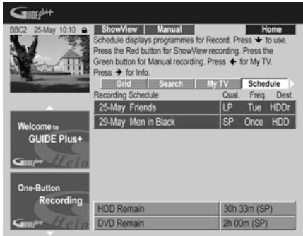 PIONEER DVR-560H-S - Sélectionnez 'Schedule' sur la barre de menu. - 1
