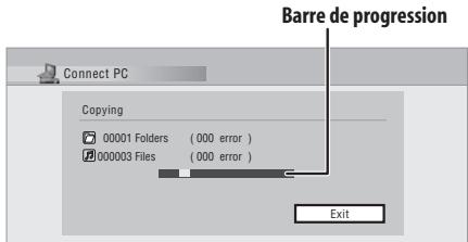 Barre de progression Connect PC Copying 00001 Folders (000 error ) 000003 Files (000 error ) Exit