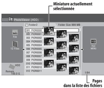 Miniature actuellement sélectionnée PhotoViewer (HDD) Folder2 Folder Size 999 MB 001 PIOR0000 002 PIOR0001 003 PIOR0002 004 PIOR0003 005 PIOR0004 006 PIOR0005 007 PIOR0006 008 PIOR0007 009 PIOR0008 010 PIOR0009 011 PIOR0010 012 PIOR0011 File 12 Files HDD Remain 100.0 G FILE MENU Pages dans la liste des fichiers 1/84