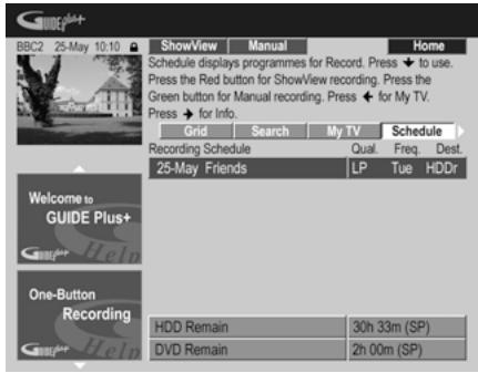 PIONEER DVR-560H-S - Sélectionnez 'Schedule' sur la barre de menu. - 1