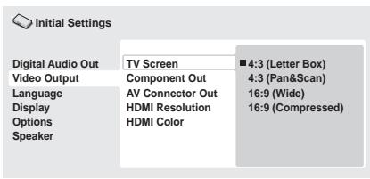 PIONEER DV-610AV-S - Sélectionnez l'élément 'TV Screen' sur la page 'Video Output'. - 1
