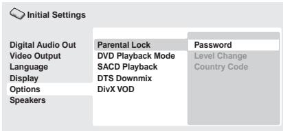 PIONEER DV-610AV-S - Sélectionnez 'Options', puis 'Password'. - 1