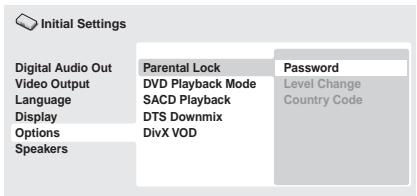 PIONEER DV-610AV-S - Wahlen Sie "Options", dann "Password". - 1