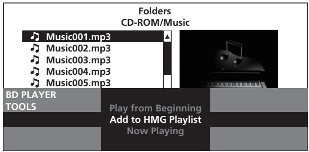 PIONEER BDP-LX08 - Sélectionnez Add to HMG Playlist. - 1