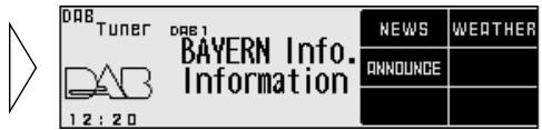 DAB TUNER DAB1 BAYERN Info. Information NEWS WEATHER ANNOUNCE 12:20