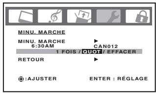 TOSHIBA 20HLV86 - Pour régler l'heure de mise sous tension: (Exemple: Mise sous tension du télévisueur sur la chaîne 012 à 06h30 du matin) - 3