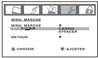 TOSHIBA 20HLV86 - Pour régler l'heure de mise sous tension: (Exemple: Mise sous tension du télévisueur sur la chaîne 012 à 06h30 du matin) - 2