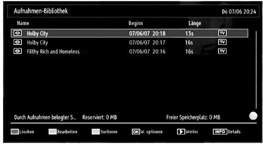 Aufnahmen-Bibliothek Do 07/06 20:24 Name Beginn Länge Holby City 07/06/07 20:18 13s TV Holby City 07/06/07 20:17 16s TV Fittly Rich and Homeless 07/06/07 20:16 16s TV Durch Aufnahmen belegter S... Reserviert: 0 MB Freier Speicherplatz: 0 MB Loschen Bearbeiten Sortieren W. optionen Writer NFO Details