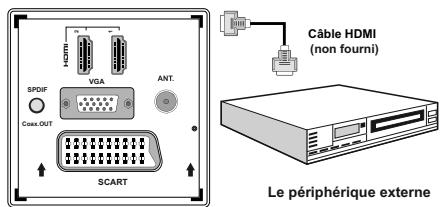 HDMI VGA ANT. SPDIF Cass.OUT SCART Câble HDMI (non fourni) Le périphérique externe