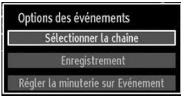 Options des événements Sélectionner la chaîne Enregistrement Régler la minuterie sur Evénement