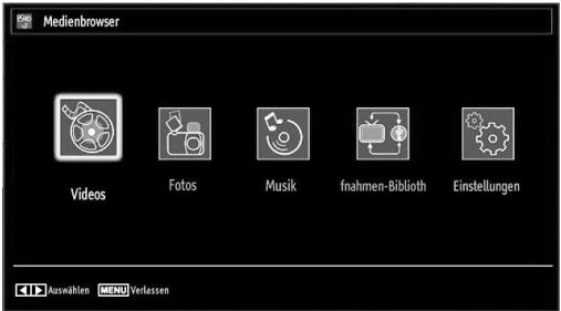 Medienbrowser Videos Fotos Musik fnahmen-Biblioth Einstellungen Auswählen MENU Verlassen