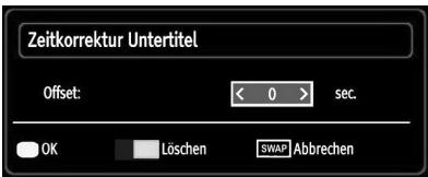 Zeitkorrektur Untertitel Offset: < 0 > sec. OK Löschen SWAP Abbrechen