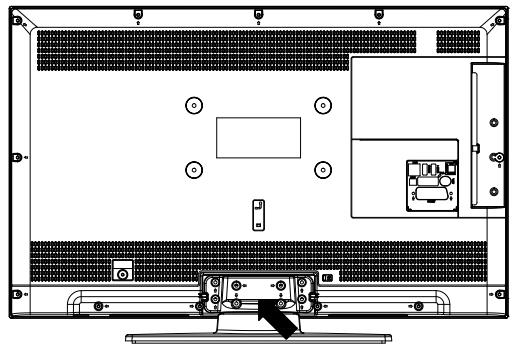 Top-down schematic of a computer monitor layout showing front panel, rear panels, and internal components (no text or labels)