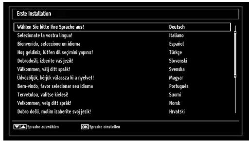 Erste Installation Wählen Sie bitte Ihre Sprache aus! Deutsch Selezionate la vostra lingua! Italiano Bienvenido, seleccione un idioma Español Hos geldmiz, lütten dil seçimini yapunz! Türkçe Dobrodoksi, izberite vaš jezik! Slovenski Välkommen, valj ditt sprák! Svenska Üdvözeljük, kérjük válasza ki a nyetvet! Magyar Bem-vindo, favor seleccionar seu idioma Português Tervetuloa, valitse kielesi! Suomi Velkommen, velg ditt sprák! Norsk Dobro došli, molim izaberite svoj jezik! Hrvatski Sprache ausnählen Sprache einstellen