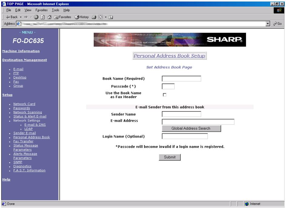 SHARP FO-DC535 - Storing your login name in a personal book - 1