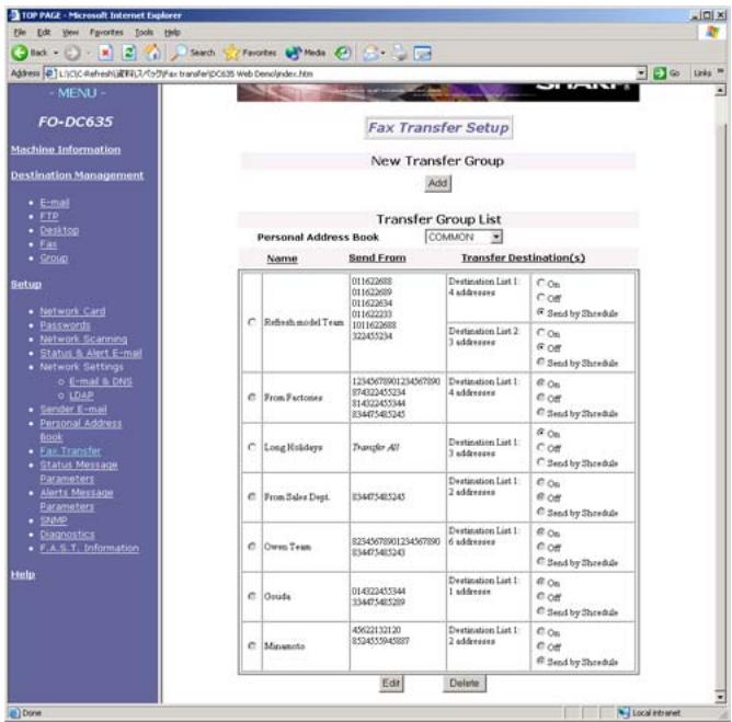 SHARP FO-DC535 - Storing transfer groups - 1