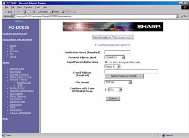 SHARP FO-DC535 - Storing destinations in the Web page - 1